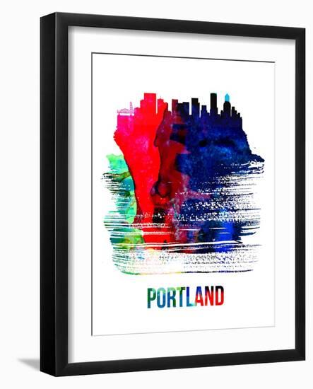 Portland Skyline Brush Stroke - Watercolor-NaxArt-Framed Art Print