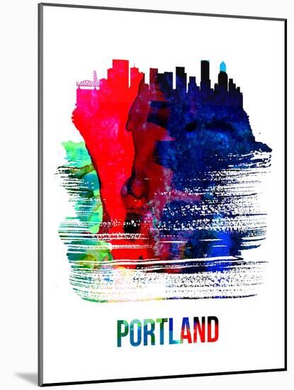 Portland Skyline Brush Stroke - Watercolor-NaxArt-Mounted Art Print