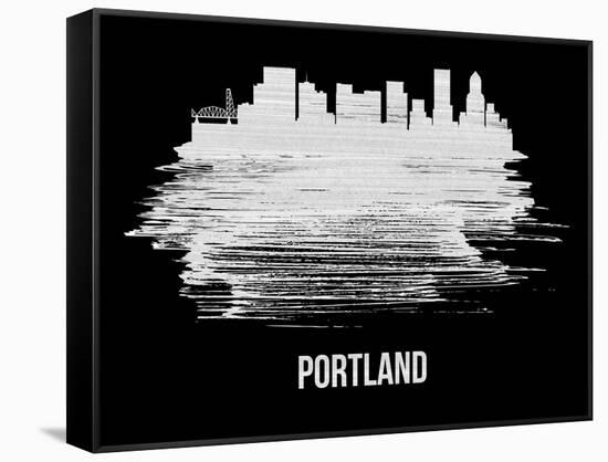 Portland Skyline Brush Stroke - White-NaxArt-Framed Stretched Canvas