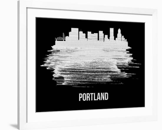 Portland Skyline Brush Stroke - White-NaxArt-Framed Art Print