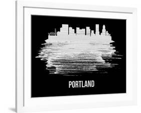 Portland Skyline Brush Stroke - White-NaxArt-Framed Art Print