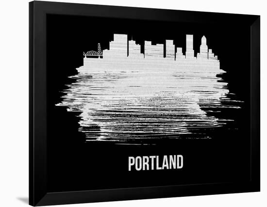 Portland Skyline Brush Stroke - White-NaxArt-Framed Art Print