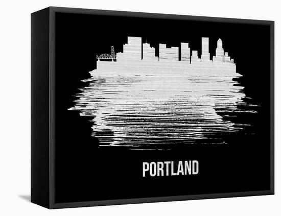 Portland Skyline Brush Stroke - White-NaxArt-Framed Stretched Canvas