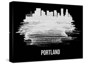 Portland Skyline Brush Stroke - White-NaxArt-Stretched Canvas