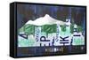 Portland Skyline License Plate Art-Design Turnpike-Framed Stretched Canvas