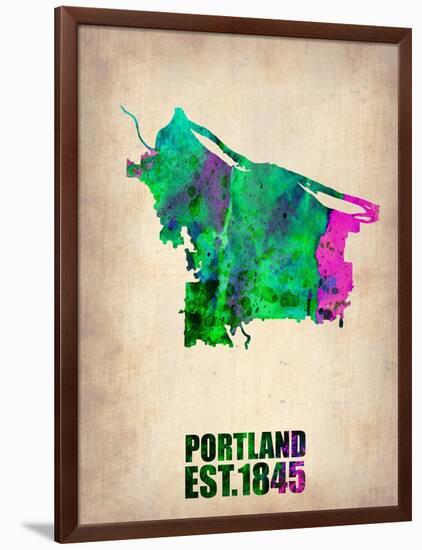 Portland Watercolor Map-NaxArt-Framed Art Print