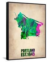 Portland Watercolor Map-NaxArt-Framed Stretched Canvas