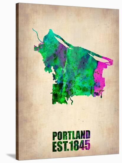 Portland Watercolor Map-NaxArt-Stretched Canvas