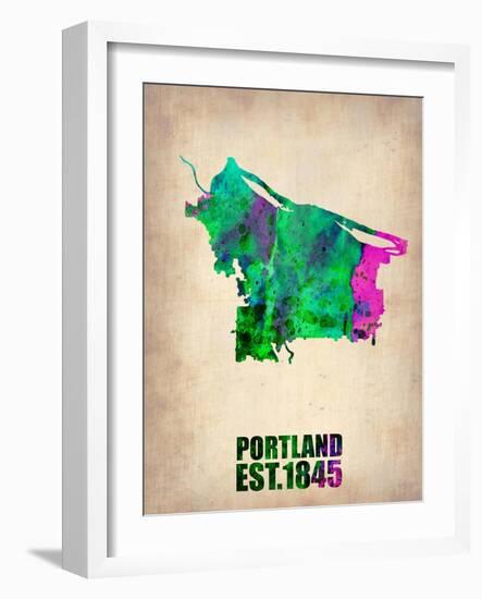 Portland Watercolor Map-NaxArt-Framed Art Print