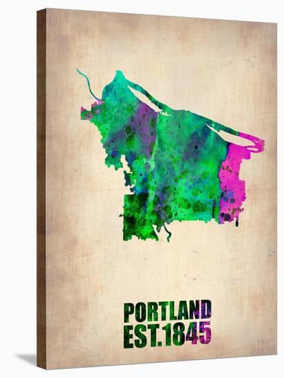 Portland Watercolor Map-NaxArt-Stretched Canvas
