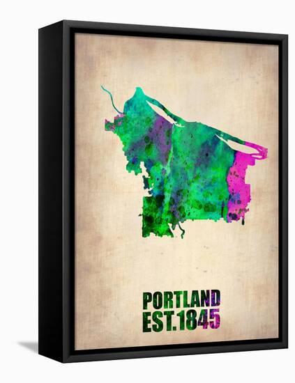 Portland Watercolor Map-NaxArt-Framed Stretched Canvas