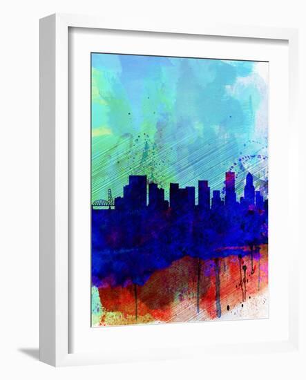 Portland Watercolor Skyline-NaxArt-Framed Art Print