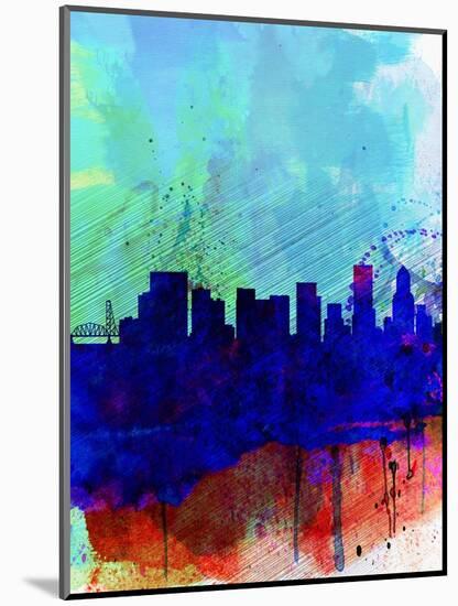 Portland Watercolor Skyline-NaxArt-Mounted Art Print