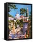Portmeirion-Green-Framed Stretched Canvas