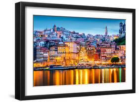 Porto, Portugal Old City Skyline from across the Douro River-Sean Pavone-Framed Premium Photographic Print