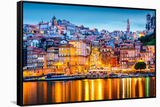 Porto, Portugal Old City Skyline from across the Douro River-Sean Pavone-Framed Stretched Canvas