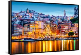 Porto, Portugal Old City Skyline from across the Douro River-Sean Pavone-Framed Stretched Canvas