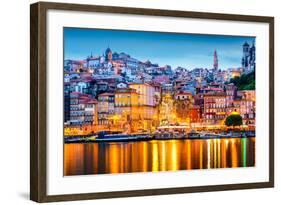 Porto, Portugal Old City Skyline from across the Douro River-Sean Pavone-Framed Photographic Print