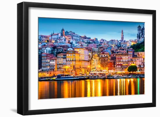 Porto, Portugal Old City Skyline from across the Douro River-Sean Pavone-Framed Photographic Print