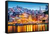 Porto, Portugal Old City Skyline from across the Douro River-Sean Pavone-Framed Stretched Canvas