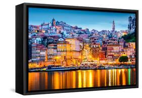 Porto, Portugal Old City Skyline from across the Douro River-Sean Pavone-Framed Stretched Canvas