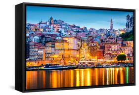 Porto, Portugal Old City Skyline from across the Douro River-Sean Pavone-Framed Stretched Canvas