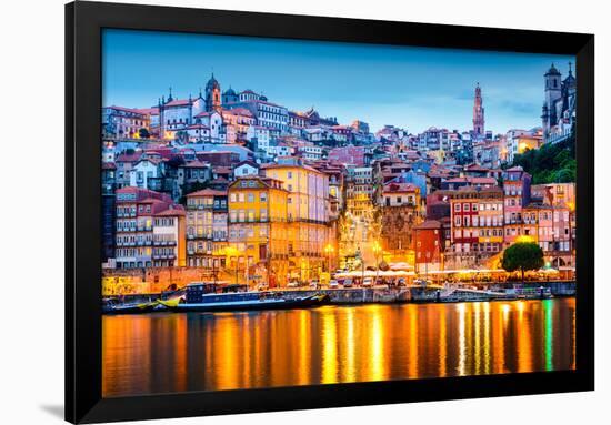 Porto, Portugal Old City Skyline from across the Douro River-Sean Pavone-Framed Premium Photographic Print