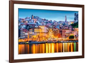 Porto, Portugal Old City Skyline from across the Douro River-Sean Pavone-Framed Photographic Print