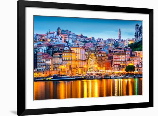 Porto, Portugal Old City Skyline from across the Douro River-Sean Pavone-Framed Photographic Print