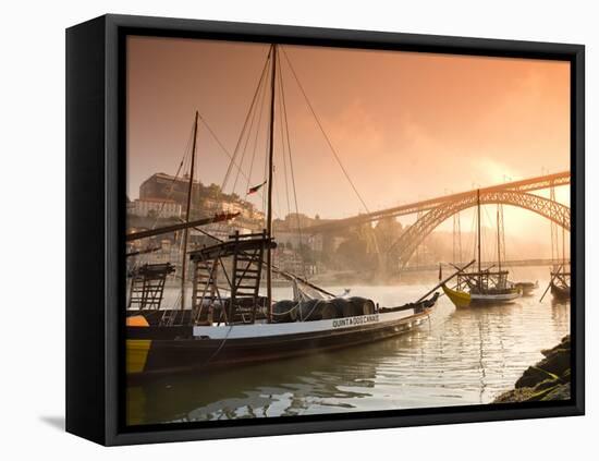 Porto Wine Carrying Barcos, River Douro and City Skyline, Porto, Portugal-Michele Falzone-Framed Stretched Canvas