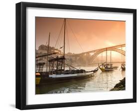 Porto Wine Carrying Barcos, River Douro and City Skyline, Porto, Portugal-Michele Falzone-Framed Photographic Print