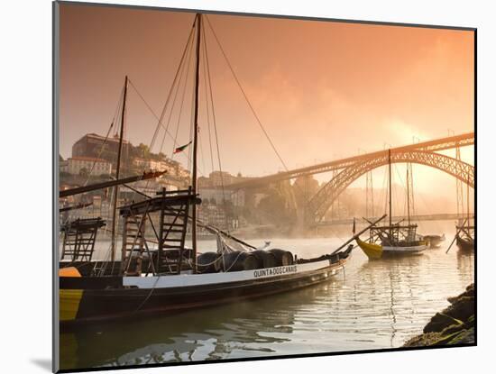 Porto Wine Carrying Barcos, River Douro and City Skyline, Porto, Portugal-Michele Falzone-Mounted Photographic Print