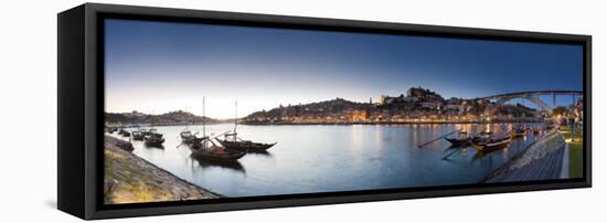 Porto Wine Carrying Barcos, River Douro and City Skyline, Porto, Portugal-Michele Falzone-Framed Stretched Canvas