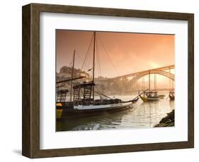 Porto Wine Carrying Barcos, River Douro and City Skyline, Porto, Portugal-Michele Falzone-Framed Photographic Print