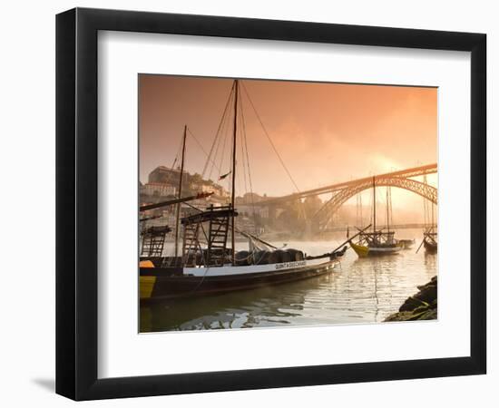 Porto Wine Carrying Barcos, River Douro and City Skyline, Porto, Portugal-Michele Falzone-Framed Photographic Print