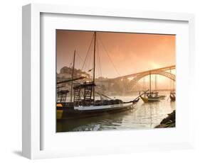 Porto Wine Carrying Barcos, River Douro and City Skyline, Porto, Portugal-Michele Falzone-Framed Photographic Print