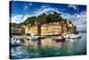 Portofino Harbor Low Angle View, Liguria, Italy-George Oze-Stretched Canvas