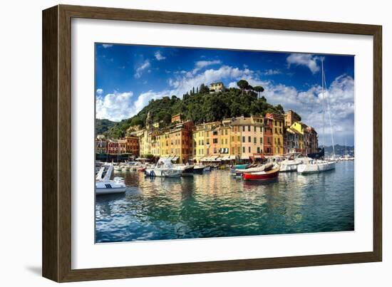 Portofino Harbor Low Angle View, Liguria, Italy-George Oze-Framed Photographic Print