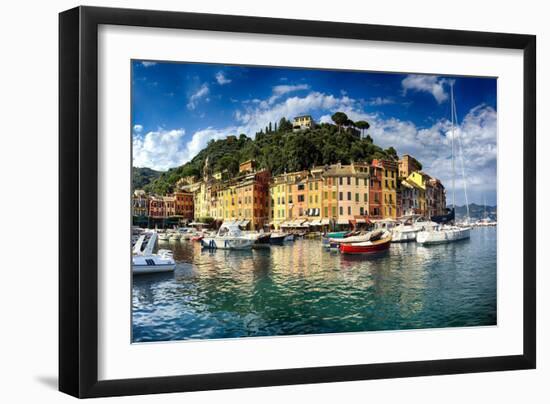 Portofino Harbor Low Angle View, Liguria, Italy-George Oze-Framed Photographic Print