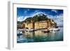 Portofino Harbor Low Angle View, Liguria, Italy-George Oze-Framed Photographic Print