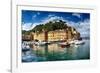 Portofino Harbor Low Angle View, Liguria, Italy-George Oze-Framed Photographic Print