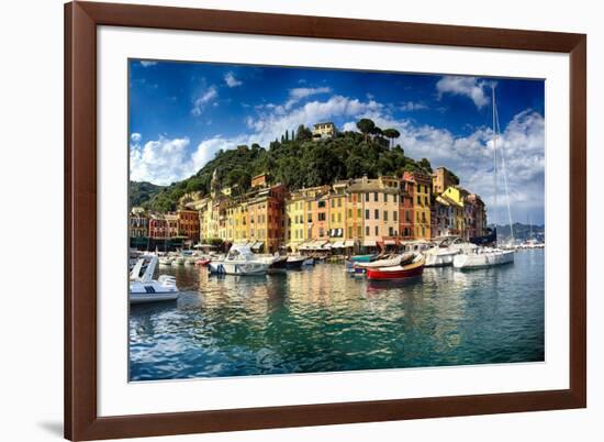 Portofino Harbor Low Angle View, Liguria, Italy-George Oze-Framed Photographic Print