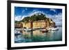 Portofino Harbor Low Angle View, Liguria, Italy-George Oze-Framed Photographic Print