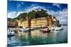 Portofino Harbor Low Angle View, Liguria, Italy-George Oze-Mounted Photographic Print