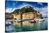 Portofino Harbor Low Angle View, Liguria, Italy-George Oze-Stretched Canvas