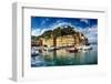 Portofino Harbor Low Angle View, Liguria, Italy-George Oze-Framed Photographic Print