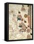 Portolan Chart Depicting the Cities of Venice, Genoa and Marseille-null-Framed Stretched Canvas
