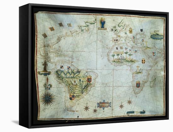 Portolan Chart of the Americas, Africa and Europe-Joao Teixeira Albernaz-Framed Stretched Canvas