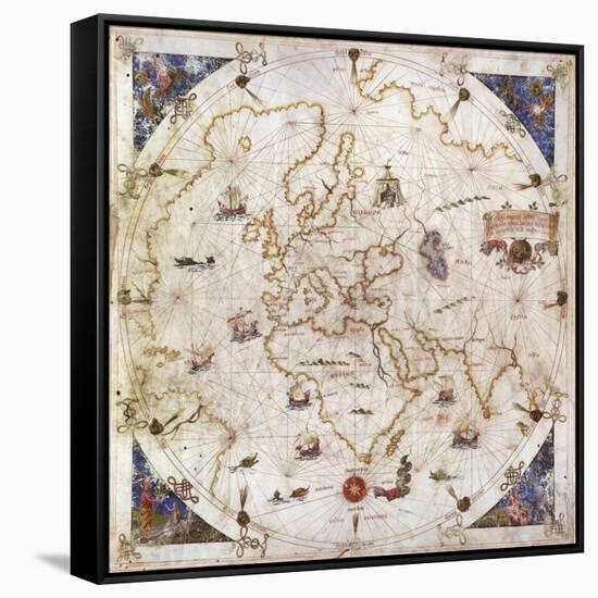 Portolan Chart of the World, Venice, 1519-null-Framed Stretched Canvas