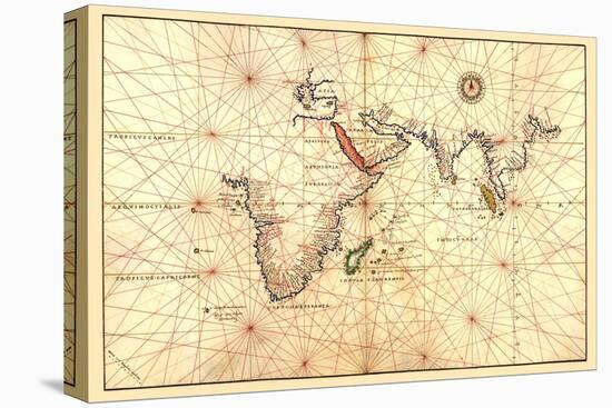 Portolan Map of Africa, the Indian Ocean and the Indian Subcontinent-Battista Agnese-Stretched Canvas